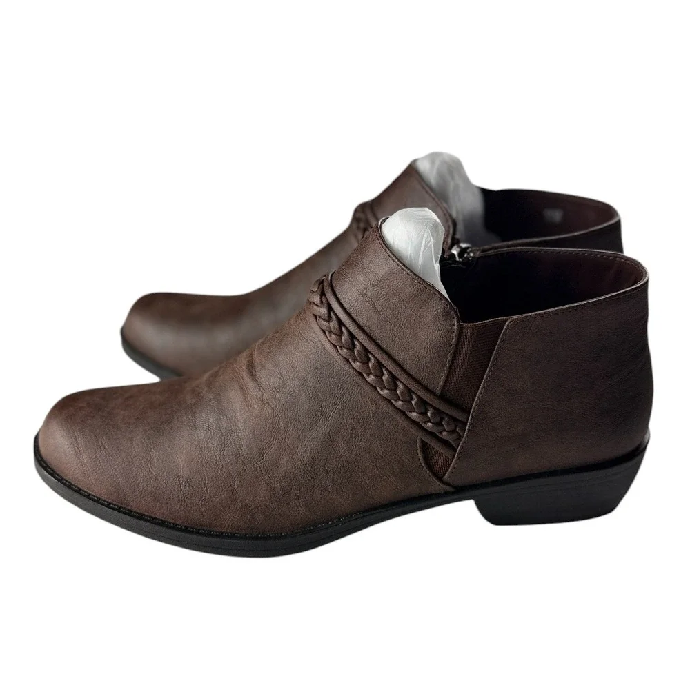 Easy Street Jalia Brown Braided Ankle Booties Womens 11M Comfort Wave 31-5826